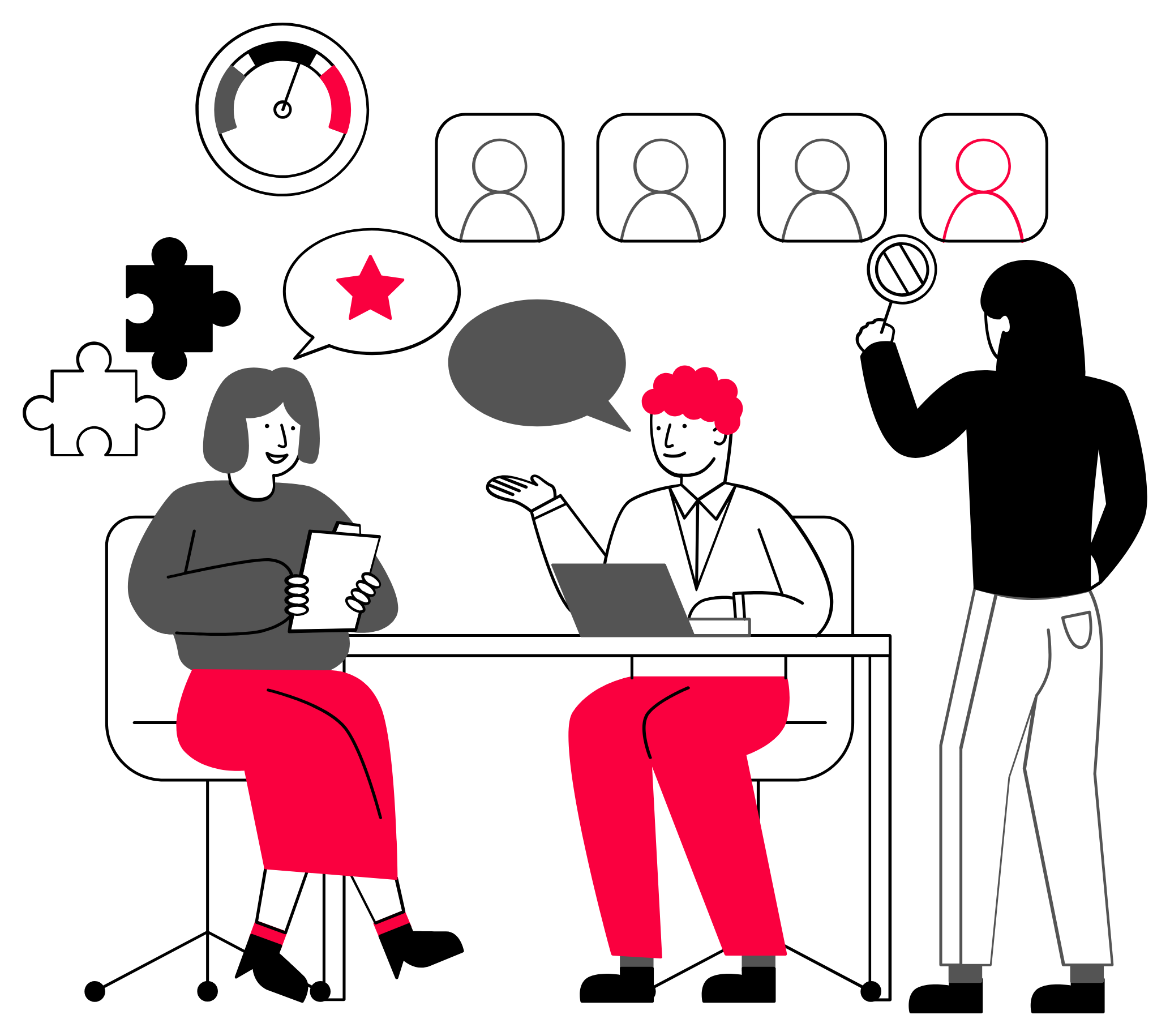 A team discussing what to keep and what to reject when planning software