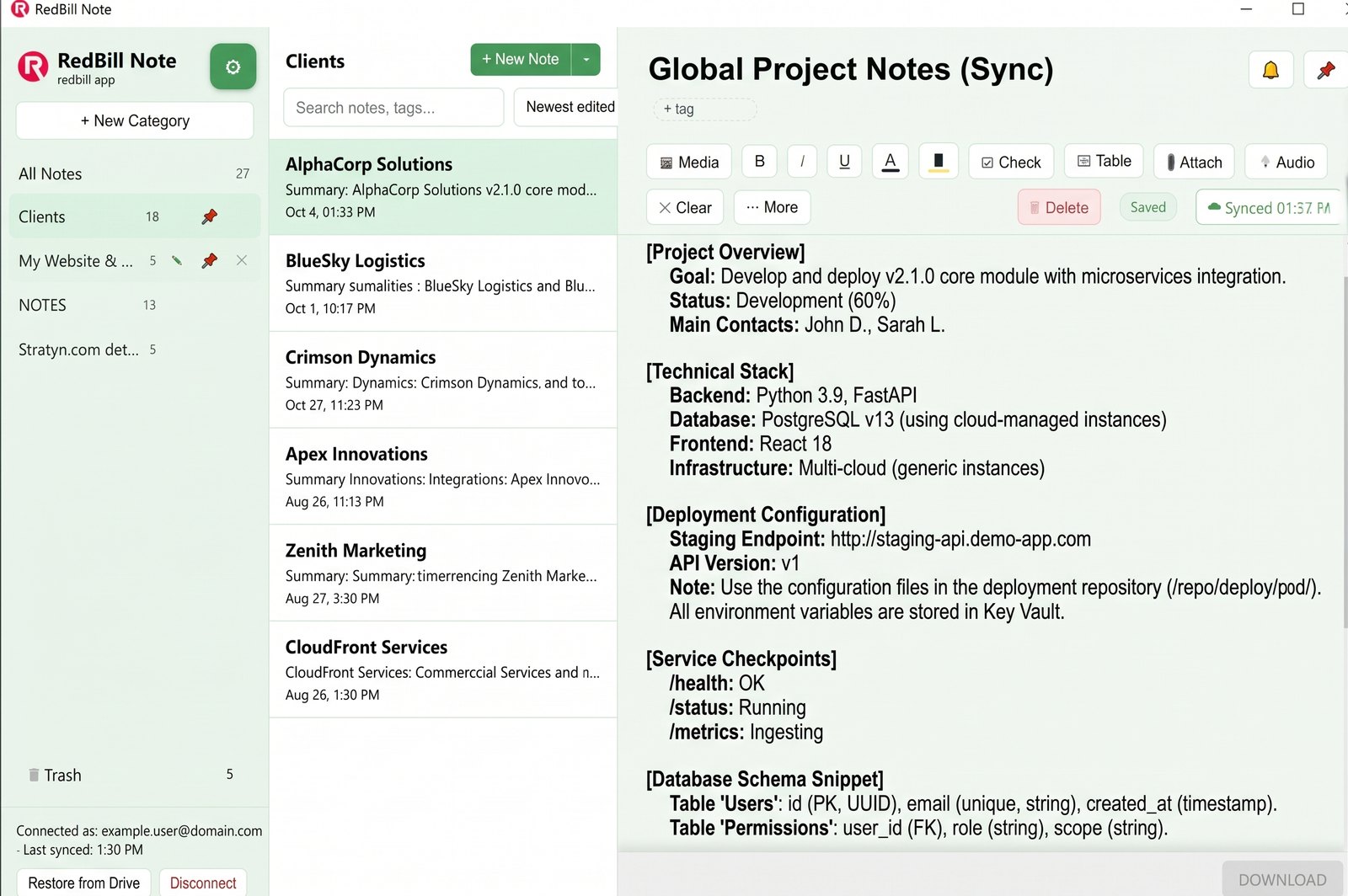RedBill Note app screenshot